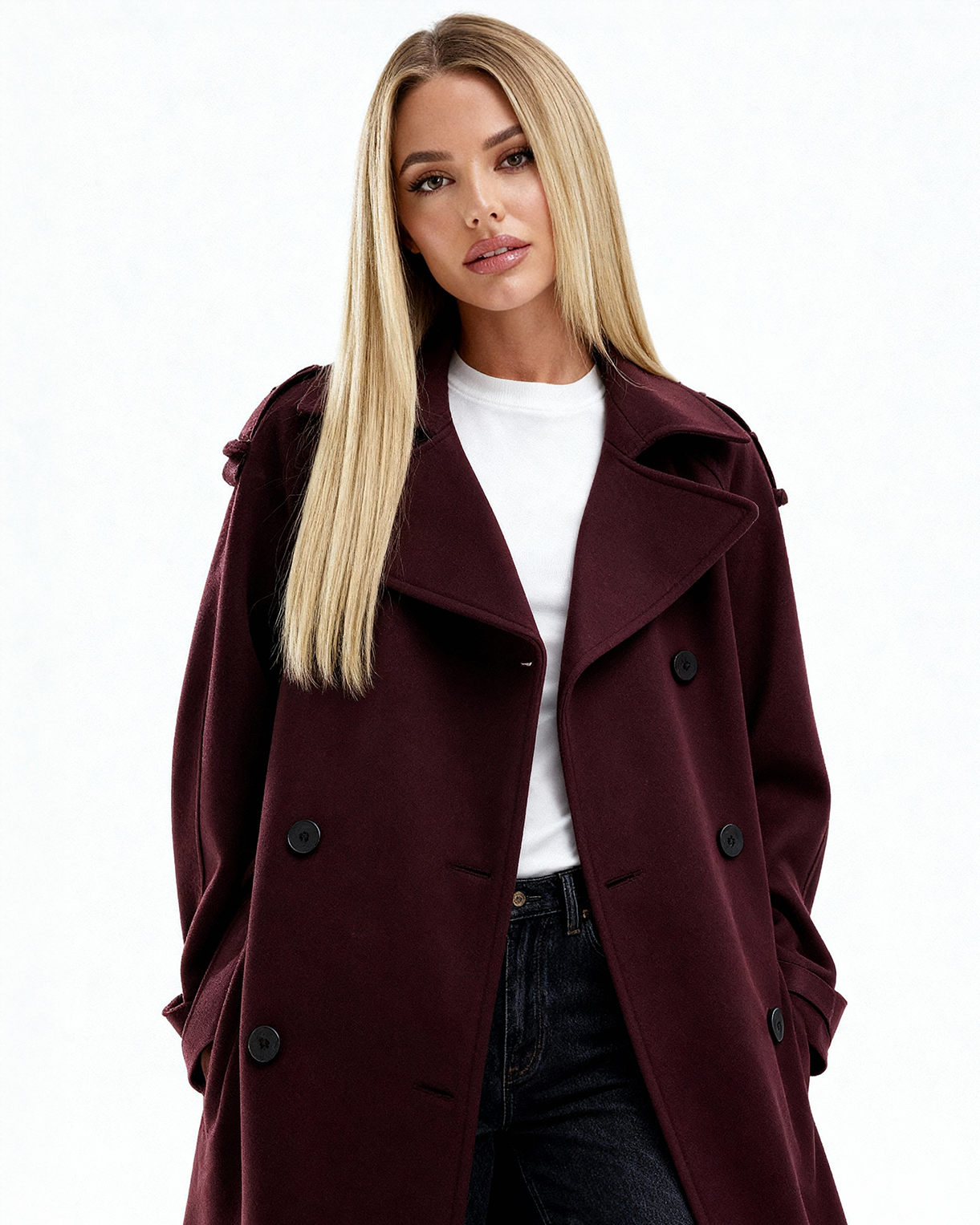 Lila™ | Chic Wine Red Trench Coat for Timeless Elegance