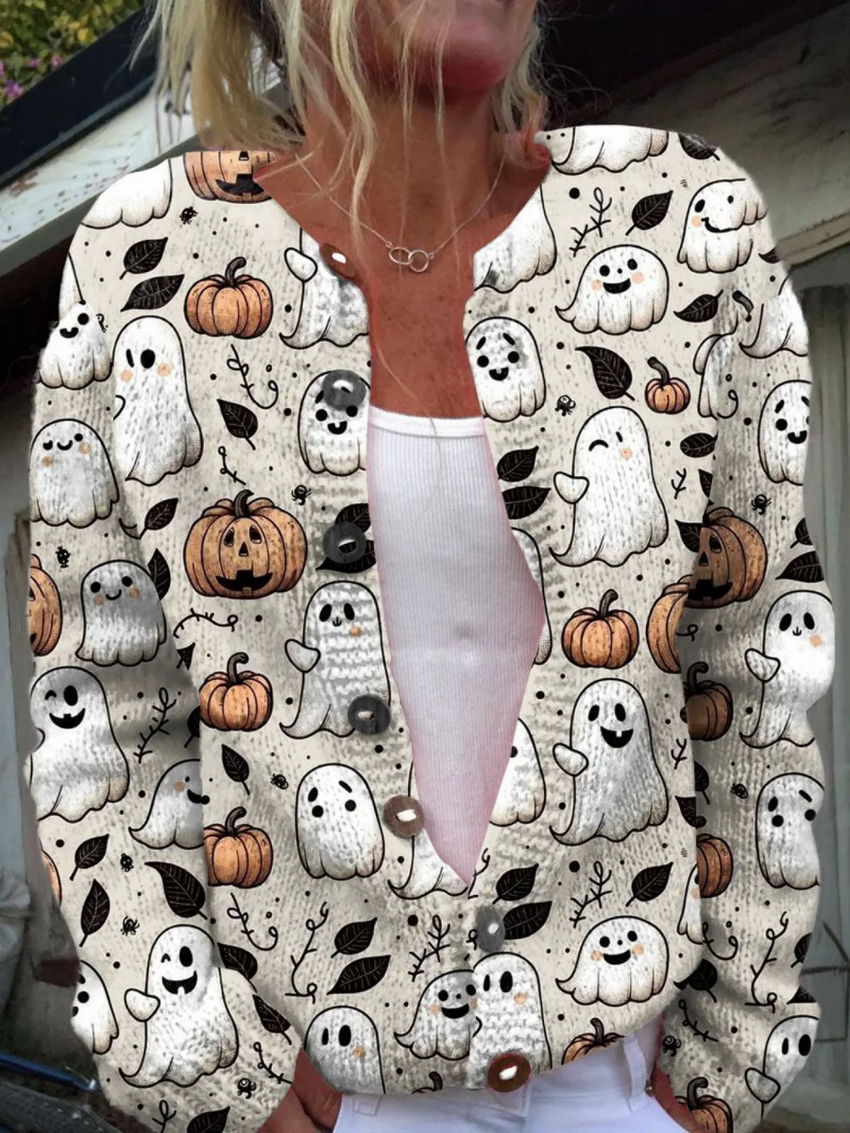 Luna™ | Whimsical Ghost Cardigan for Spooky Charm