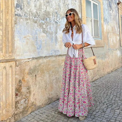 Women’s | Boho Floral Maxi Skirt with Elastic Waist