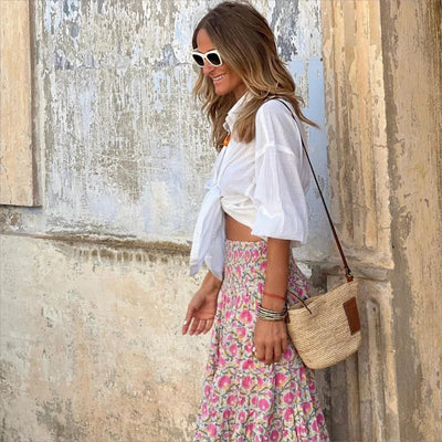 Women’s | Boho Floral Maxi Skirt with Elastic Waist