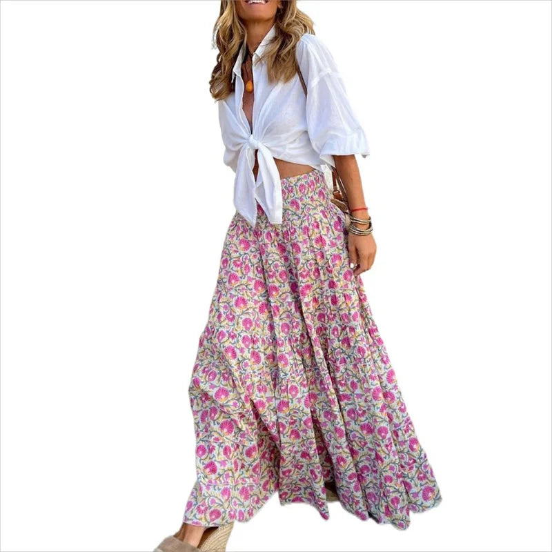 Women’s | Boho Floral Maxi Skirt with Elastic Waist